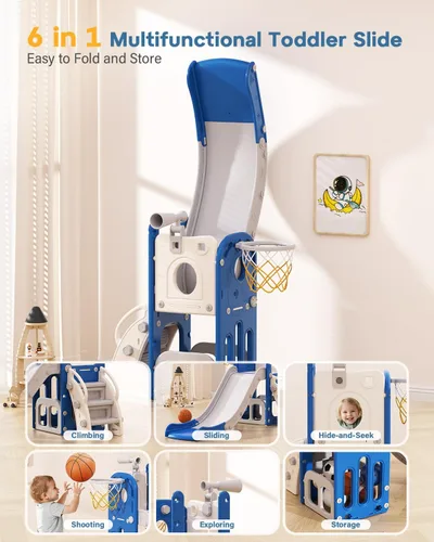 Miniatura 5 de Babytronic Tobogán para Niños Pequeños, 6 en 1 Tobogán de Interior para Niños de 1-3 Años, Juego de Escalador Interior y Exterior para Bebés