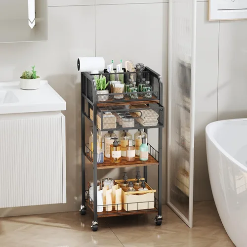 Miniatura 3 de HapiRm Organizador de maquillaje, carrito de almacenamiento de 4 niveles para el cuidado de la piel con cajón, carrito de maquillaje rodante