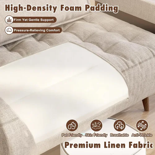 Miniatura 6 de JASIWAY Silla convertible para adultos, silla futón convertible 3 en 1 de lino con almohada, sofá cama individual plegable, cama de invitados