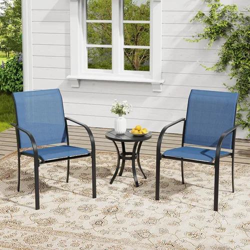 Miniatura 12 de VICLLAX Juego de 2 sillas de patio pequeñas para exteriores, juego de sillas apilables para patio y mesa de comedor cuadrada para porche delantero