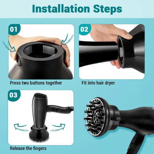 Miniatura 4 de KAHEM Difusor de pelo universal, ajustable de 1.77 a 2.76 pulgadas, accesorio difusor de secador de pelo para cabello rizado sin encrespamiento