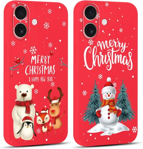Miniatura 22 de Paquete de 2 bonitas fundas de Navidad para iPhone de 13/14 pulgadas, diseño de muñeco de nieve rojo, diseño de animales de Feliz Navidad, silicona