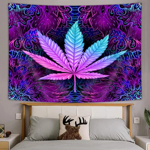 Miniatura 4 de Ptrxobj Tapiz de hojas mágicas, fresco Trippy neón morado teñido anudado, tapiz para colgar en la pared para dormitorio de hombres, tapiz hippie