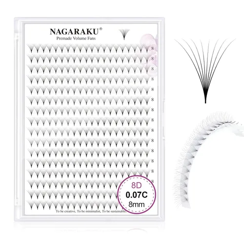 Miniatura 156 de NAGARAKU Wet Camellia - Extensión de pestañas, pestañas individuales, 3 abanicos de longitud múltiple, color negro mate natural, prepegadas