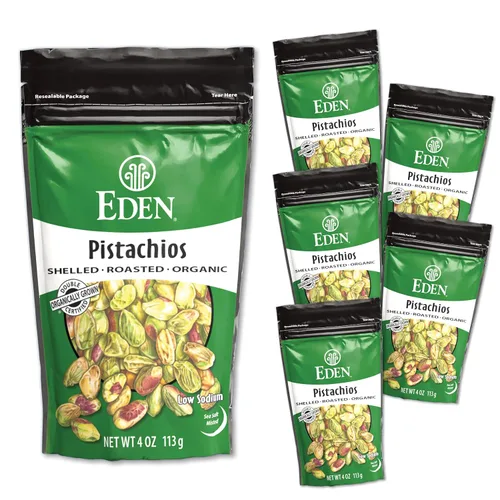 Miniatura 2 de Eden Pistachos orgánicos, sin cáscara, tostados y rociados con sal marina, cultivados en California, 4 onzas