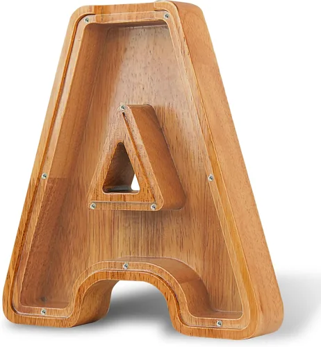 Miniatura 8 de Alcancía para niños y niñas, alcancía grande de madera personalizada con diseño recortado, bancos de monedas con letras del alfabeto, caja de ahorro