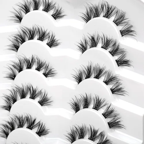Miniatura 490 de Pooplunch - Pestañas postizas finas de visón sintético, estilo ojo de gato, naturales, cruzadas, tipo racimo, efecto 8D de volumen, tiras