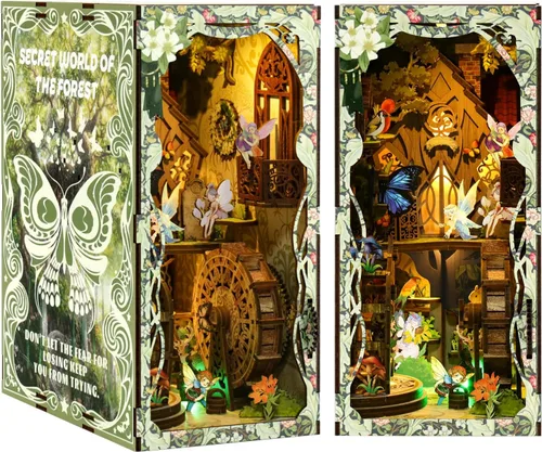 Miniatura 10 de Kit de rincón de libros de bricolaje 3D rompecabezas de madera para adultos, kit de casa en miniatura de librería, estantería de libro, decoración