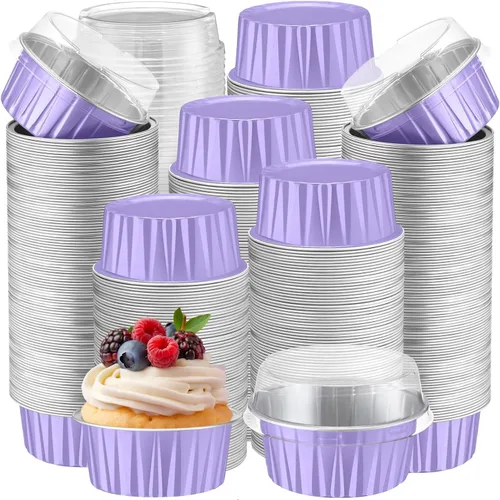 Miniatura 39 de Gejoy 400 Piezas Moldes de Papel de Aluminio para Hornear con Tapas 5 oz Moldes Desechables Ramekins Mini Moldes para Pasteles Crème Brûlée Moldes