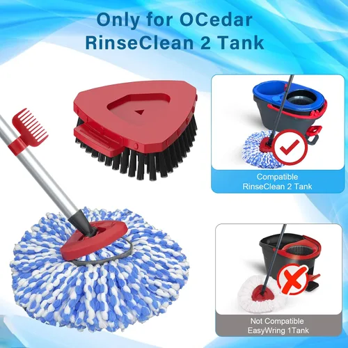 Miniatura 2 de Paquete de 2 cabezales giratorios de repuesto compatibles con O Cedar RinseClean 2 tanques, cepillo de fregado mejorado, mango de trapeador de 4