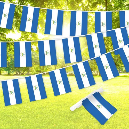 G128 Bandera nicaragüense de Nicaragua | Bandera de 8.2 x 5.5 pulgadas, cuerda completa de 33 pies | Poliéster 150D impreso, decoraciones para bar,