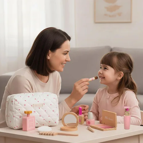 Miniatura 3 de Juego de juguetes de maquillaje de madera para niñas, kit cosmético realista con lápiz labial y espejo, regalo de juego de simulación para niños