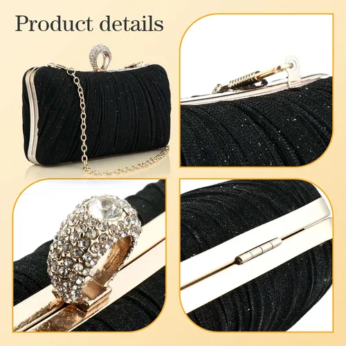 Miniatura 2 de Bolso de mano para mujer plisado con purpurina y bolsa de noche con diamantes de imitación para fiesta de boda de novia