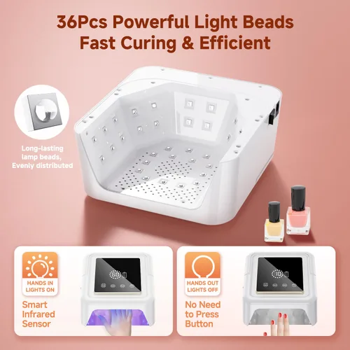 Miniatura 4 de Lámpara de uñas UV inalámbrica de 108 W, lámpara de uñas LED profesional con 36 cuentas y pantalla táctil, luz UV recargable para uñas de gel Blanco