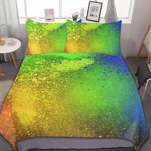 Miniatura 47 de Juego de 3 piezas de edredón neón que brilla en la oscuridad, funda de almohada de microfibra con cremallera para cama matrimonial, Queen