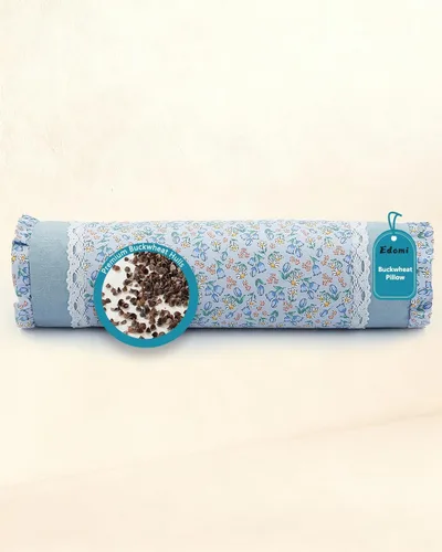 Miniatura 8 de Almohada cervical con relleno de cáscaras de trigo sarraceno para apoyo del cuello y alivio del dolor, almohada cervical cilíndrica para dormir