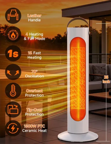 Miniatura 2 de Calentadores de exterior para patio con 4 modos, calefacción 1S de 350 pies cuadrados, calentador eléctrico de cerámica PTC de 1500 W