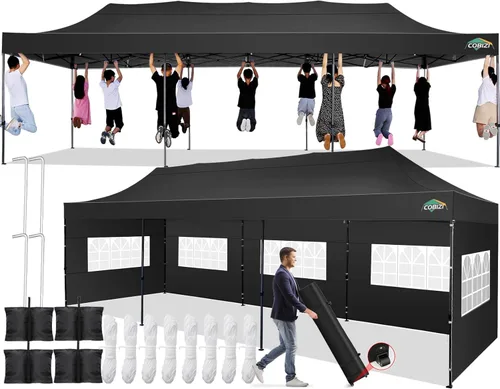 Miniatura 23 de COBIZI Carpa Toldo Emergente de 10x10 pies, Toldo de 10x10 con 4 Paredes Laterales Impermeable de Servicio Pesado Carpa Comercial para Fiestas