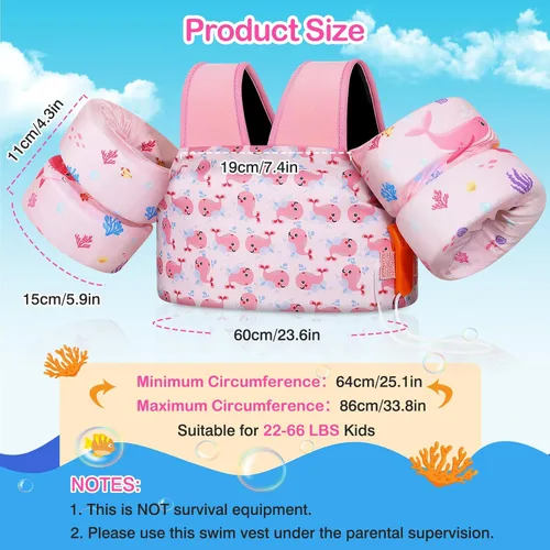 Miniatura 3 de MoKo Flotadores de Brazo para Natación 15-30 lbs, Chaleco de Natación para Niños Pequeños con Dibujos Animados, Alas de Agua para Natación
