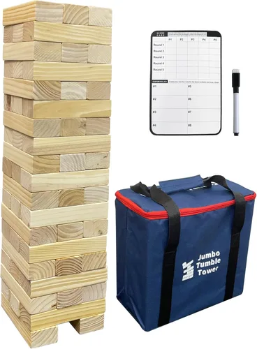 Juego gigante de torre de caída, juegos al aire libre para niños y adultos, juego de torre de bloques de madera para patio (grande-1.87 pies)