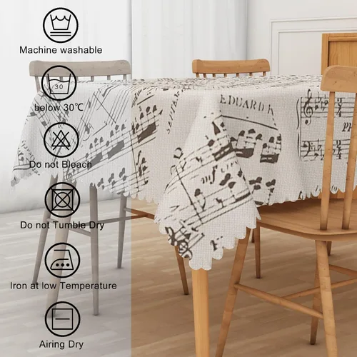 Miniatura 3 de Mantel de notas musicales retro, mantel rectangular de lino para decoración de fiestas musicales, suministros de comedor, cocina, decoración