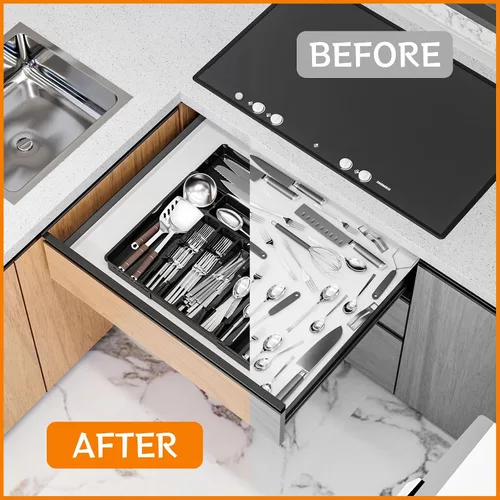 Miniatura 5 de Organizadores expandibles de cubiertos para cajones de cocina, gran organizador de cubiertos sin BPA para cajones, organizador de utensilios