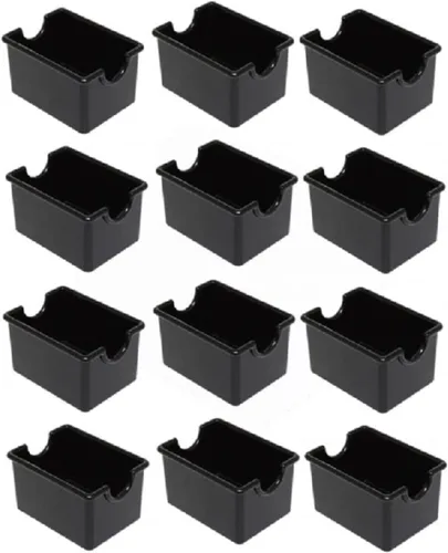 TrueCraftware - Soporte de plástico para paquetes de azúcar, color negro, juego de 12 soportes para condimentos, dispensador para encimera,