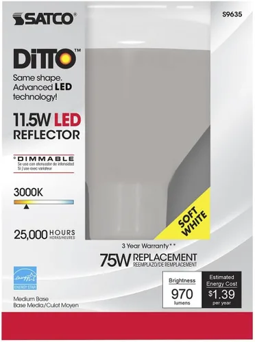 Miniatura 6 de SATCO S9635-11.5 vatios; LED BR40; 3000K; 120 voltios; regulable (paquete de 12)