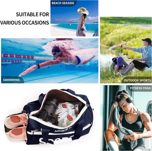 Miniatura 7 de Bolsa de viaje con bolsillo de separación en seco y húmedo, impermeable, plegable y expandible para natación, deportes, gimnasio, bolsa, S-azul