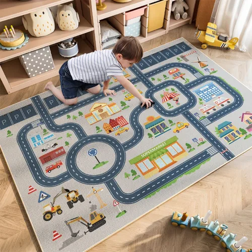 Miniatura 3 de Alfombra para niños de 5 x 7 pies, alfombras de automóvil para autos de juguete para niños, alfombras antideslizantes para niños, alfombras de área