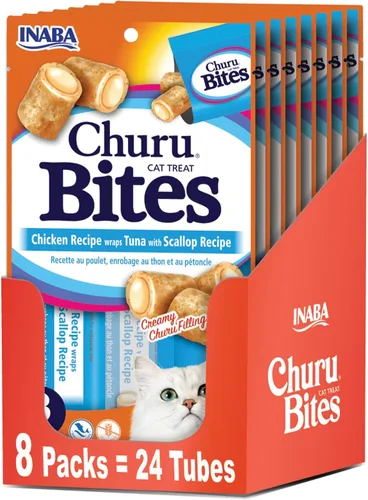 Miniatura 12 de INABA Churu Bites para gatos, golosinas para gatos horneadas y suaves rellenas de pollo con vitamina E, 0.35 onzas cada tubo, 24 tubos en total