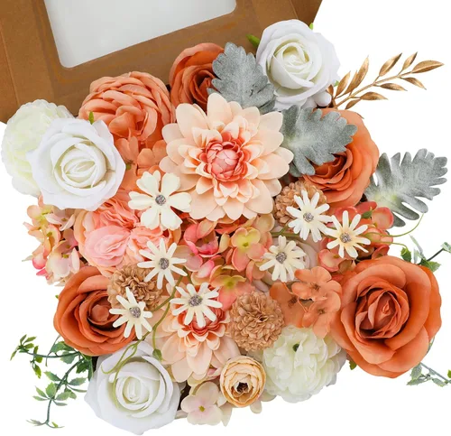 Miniatura 12 de Floweroyal Flores Artificiales Rosadas Flores de Rosa Falsas Dalia con Tallos para Ramos de Novia de Boda DIY, Baby Shower, Arreglo Floral, Centros