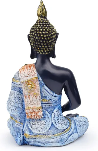 Miniatura 4 de Escultura meditadora de Buda Polystone, estatuas de Buda pintadas a mano, estatuas de Buda para el hogar, decoración de meditación, decoración Azul