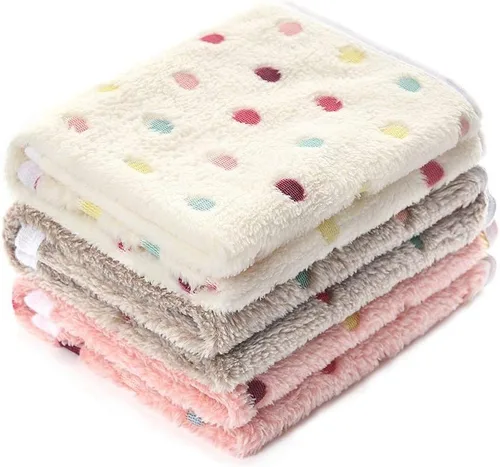 1 paquete de 3 mantas súper suaves con patrón de puntos para mascotas, manta de franela para perro, cachorro, gato, beige, marrón/rosa, talla S