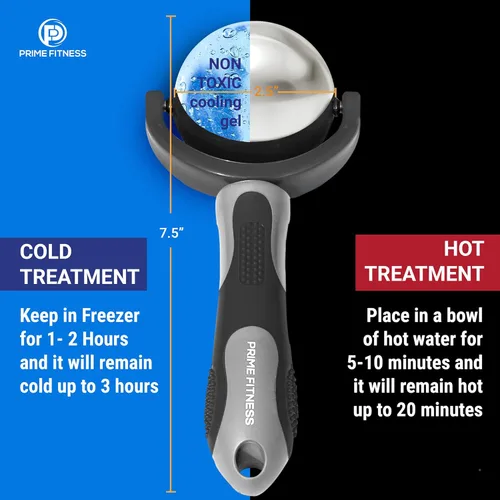 Miniatura 4 de PRIME Fitness Bola de rodillo de masaje frío Terapia de frío Bola de rodillo de hielo con mango Cryo Stick Alivia el dolor muscular (negro)