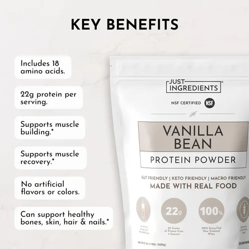 Miniatura 8 de JUST INGREDIENTS Polvo de Proteína de Vainilla – Mezcla de 30 Porciones con 100% Suero de Leche Alimentado con Hierba y Proteínas Vegetales
