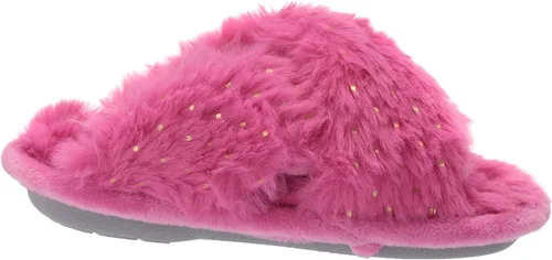 Miniatura 6 de Dearfoams Pantuflas Ava Furry Crossband Slide para niños