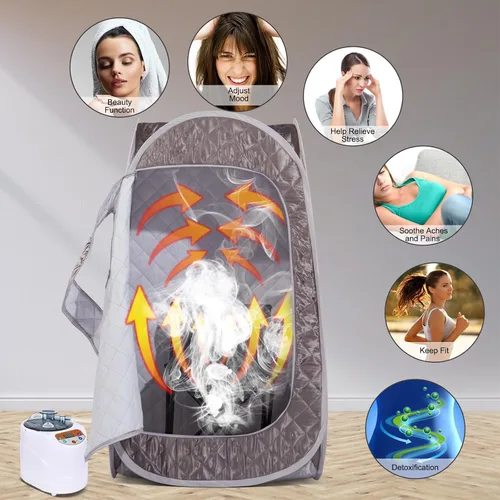 Miniatura 6 de Smartmak Sauna de vapor portátil, spa personal de cuerpo completo, tienda de campaña de sauna plegable con generador de vapor grande de 3L y 1000 W