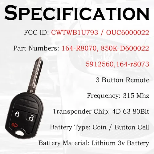 Miniatura 3 de SUPALAND Llavero con Control Remoto de Entrada sin Llave Reemplazo Compatible con Ford F-150 F150 2004-2014 F-250 F250 2004-2016 F-350 F350 Super