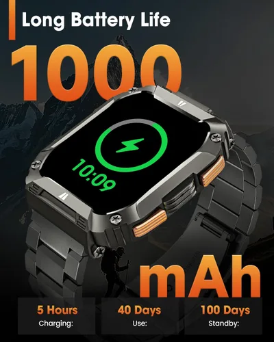 Miniatura 3 de Relojes inteligentes para hombres, reloj de fitness de 1.95 pulgadas: reloj inteligente militar con 100 días de duración de la Negro y acero