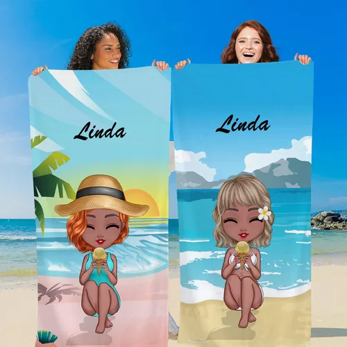 Miniatura 8 de Toalla de playa personalizada Chibi Bestie, hawaiana en la playa, piscina, fiesta para niños pequeños, niñas, regalos, mejores amigas, toalla