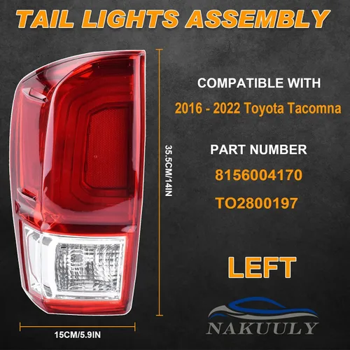 Miniatura 2 de Luz Trasera Compatible con Toyota Tacoma 2016-2022 Lado Izquierdo del Conductor Conjunto de Luz Trasera Freno Señal con Bombilla # 81560-04170