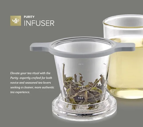 Miniatura 4 de Teabloom Infusor de té de vidrio de pureza pendiente de patente con tapa, borosilicato 3.3, filtro perforado con láser, ajuste universal para tazas