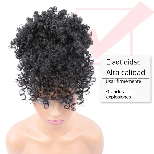 Miniatura 2 de Cola de caballo con cordón y flequillo, extensiones de cola de caballo afro para mujer, cola de caballo corta y rizada con flequillo con clip para 1b