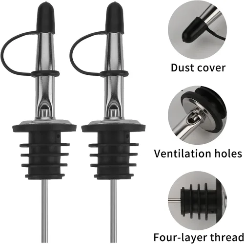 Miniatura 3 de 6 boquillas de vertido rápido con cónica, vertedores de licor con tapa de goma, acero inoxidable, higiénico, apto para lavavajillas, se adapta a