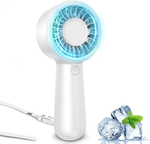 Miniatura 8 de Ventilador de mano portátil, pequeño ventilador de mano turbo personal, potente, refrescante, cordón, recargable por USB, 5 velocidades, maquillaje