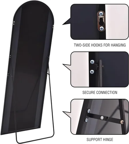 Miniatura 3 de DMWOODFL Espejo arqueado de cuerpo entero de 58"x18" - Montaje en pared/piso con soporte, vidrio a prueba de roturas y marco de aluminio, espejo