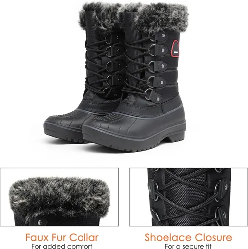 Miniatura 4 de DREAM PAIRS botas de nieve de invierno para mujer, de media caña, con forro de piel sintética