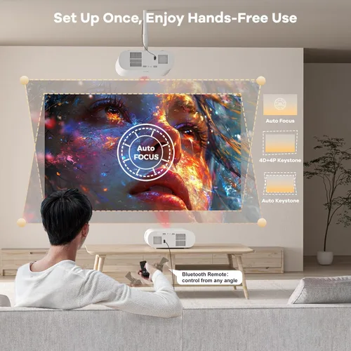 Miniatura 5 de Proyector para exteriores con Google TV: brillo 3000/tapa de lente automática y Keystone 4D/enfoque automático y control de voz AI, proyector