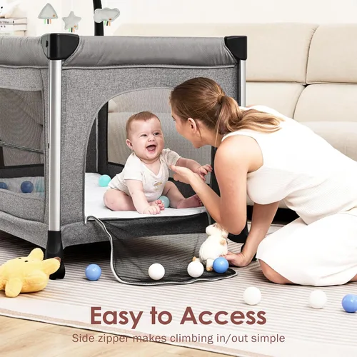 Miniatura 4 de Moisés para bebé 4 en 1 con colchón, configuración de un solo empuje, cuna de noche con cambiador de pañales de recién nacido a niño pequeño (gris)